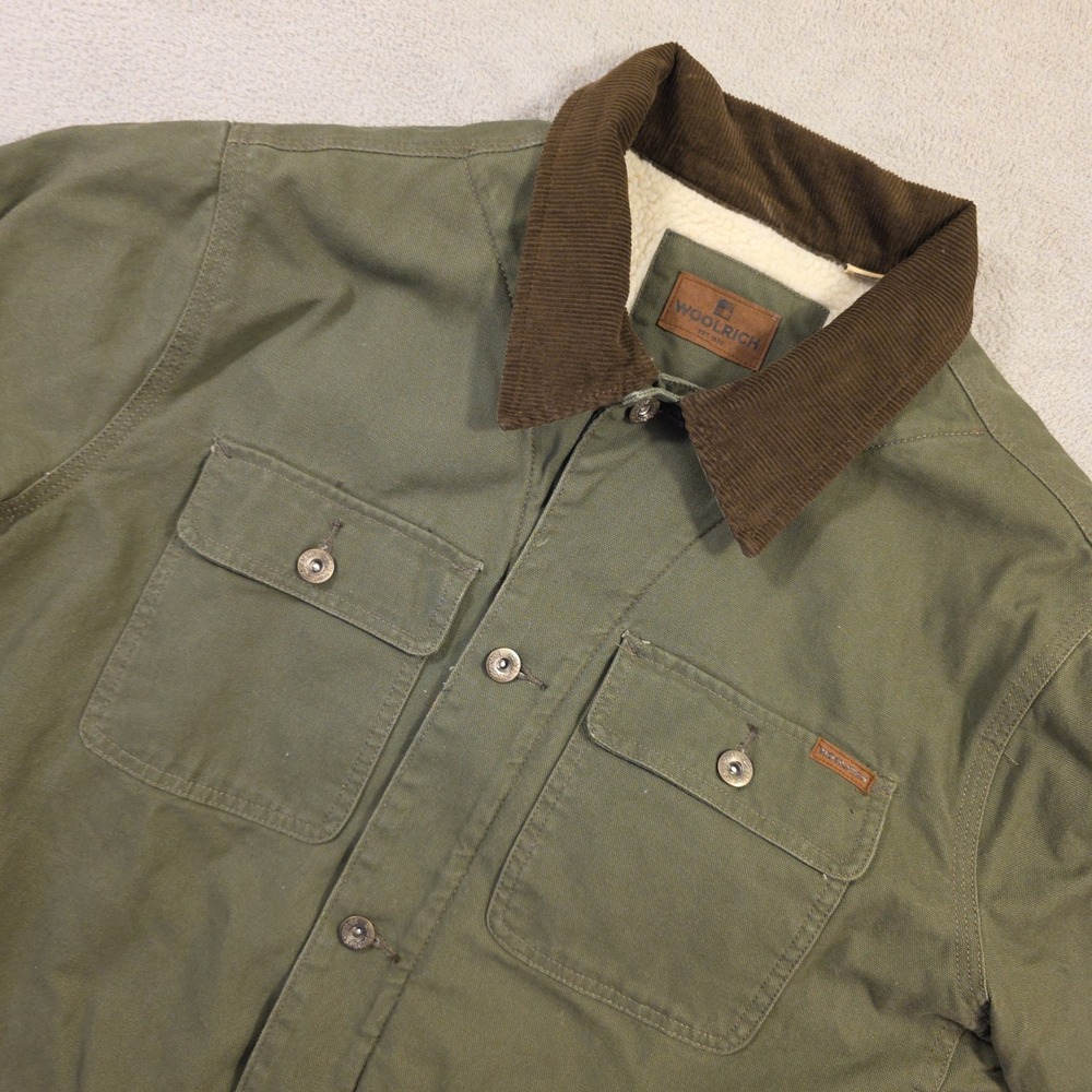 Woolrich Canvas Jacket Mens Large Green Sherpa Lined Workwear Gorpcore Outdoor